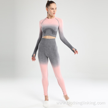 long sleeve top contrast color Gym suit